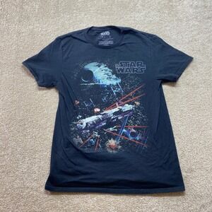 Star Wars Death Star Attack Shirt Mens Medium Black Cotton Graphic Tee